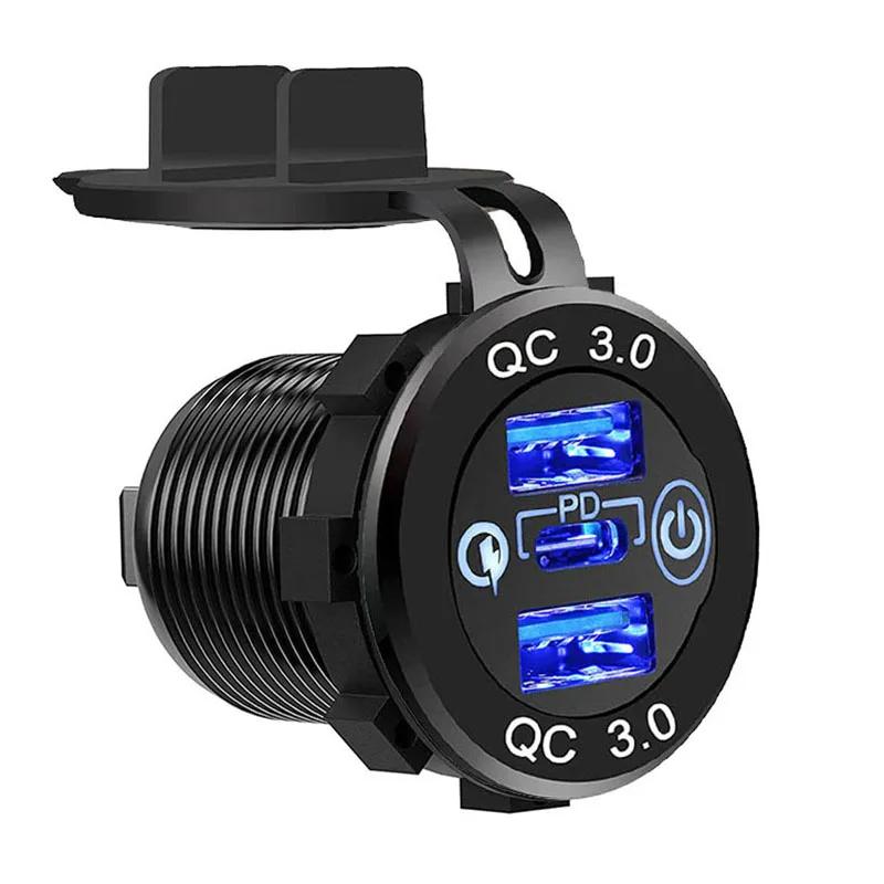 12V/24V Ʈ USB C    USB ܼƮ PD & 18W QC3.0 ġ ġִ ˷̴ ݼ ڵ  